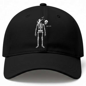 Boop Well Shit Funny Cat Knocking Skeleton Head Humor Graphic Baseball Cap