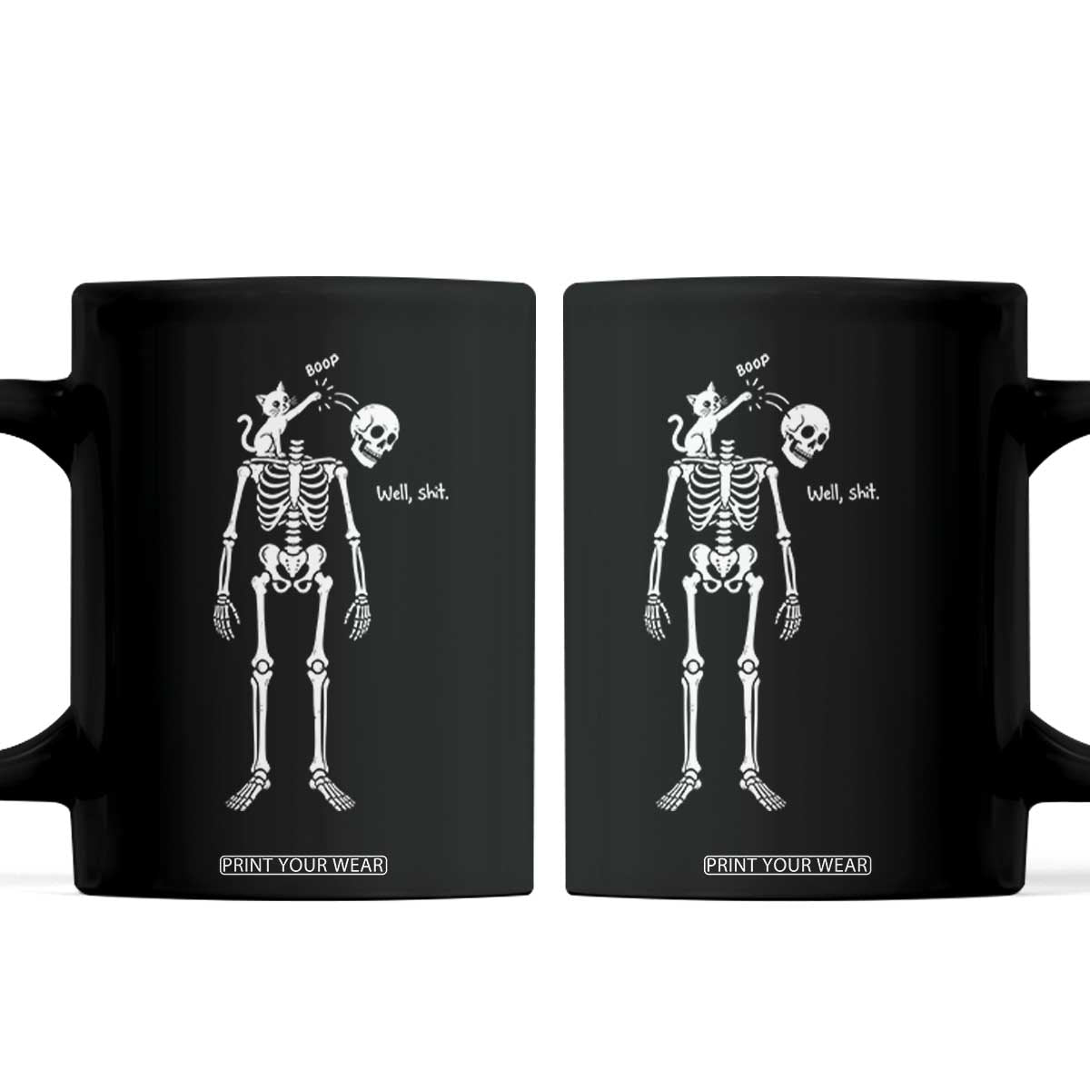 Boop Well Shit Funny Cat Knocking Skeleton Head Humor Graphic Coffee Mug