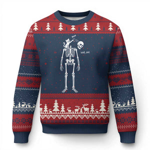 Boop Well Shit Funny Cat Knocking Skeleton Head Humor Graphic Ugly Christmas Sweater