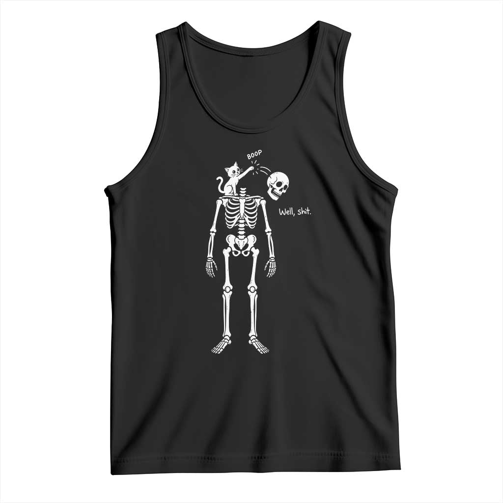 Boop Well Shit Funny Cat Knocking Skeleton Head Humor Graphic Tank Top