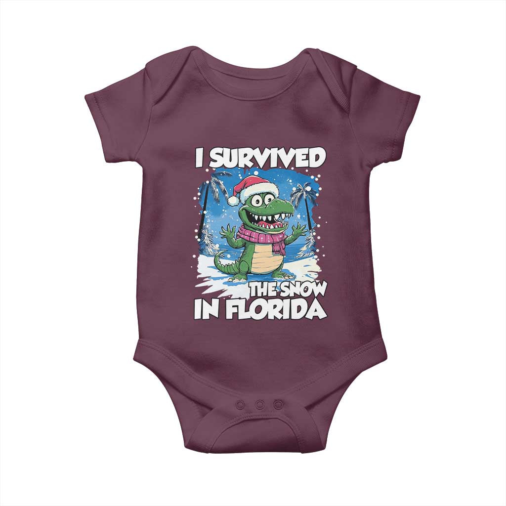 I Survived The Snow In Florida Baby Onesie Funny Crocodile TS02 Maroon Print Your Wear