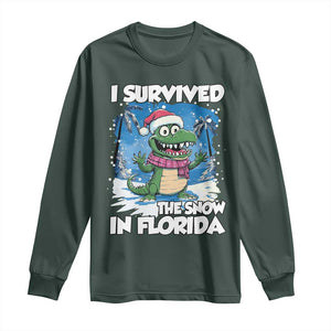 I Survived The Snow In Florida Long Sleeve Shirt Funny Crocodile TS02 Dark Forest Green Print Your Wear