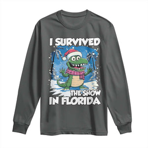 I Survived The Snow In Florida Long Sleeve Shirt Funny Crocodile TS02 Dark Heather Print Your Wear