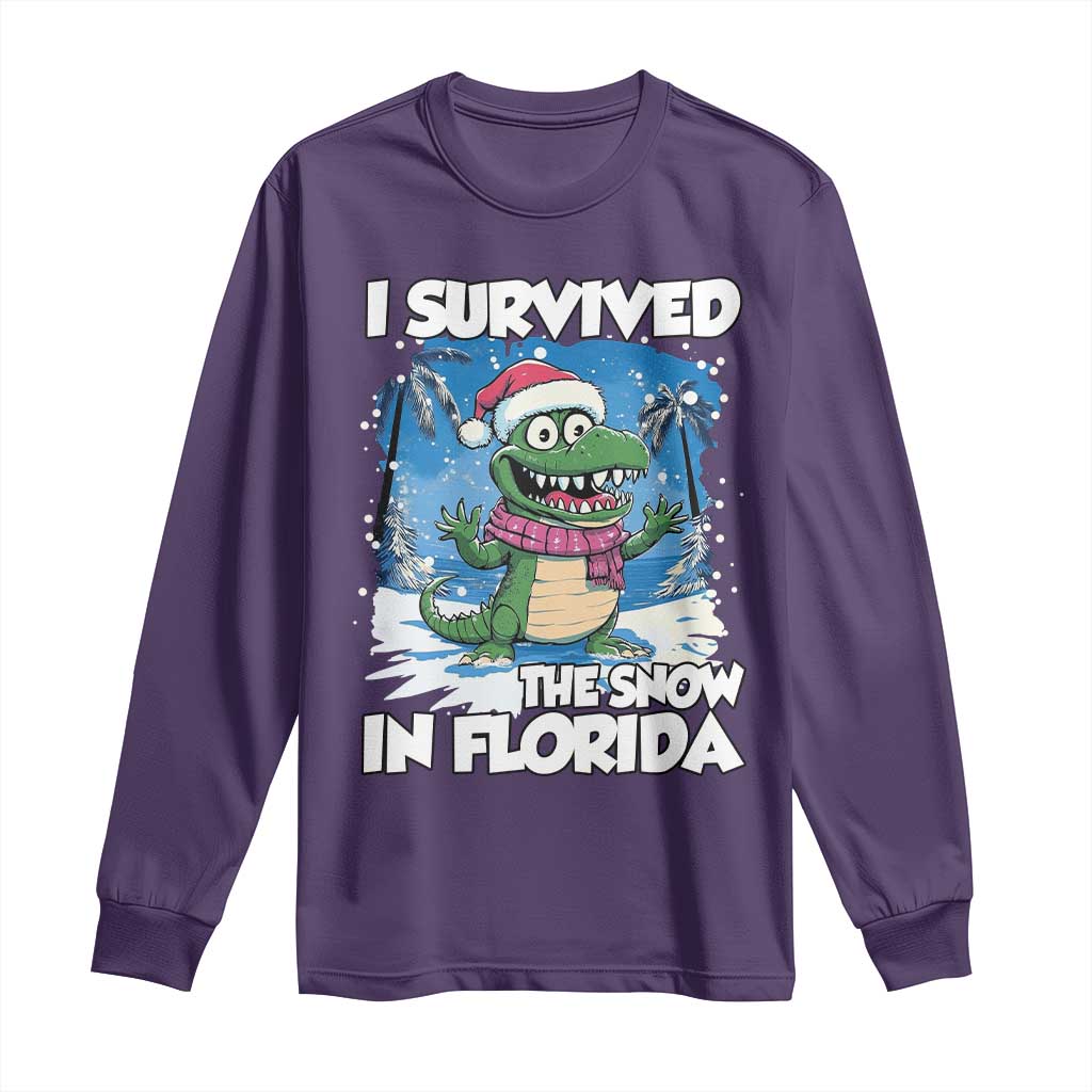 I Survived The Snow In Florida Long Sleeve Shirt Funny Crocodile TS02 Purple Print Your Wear