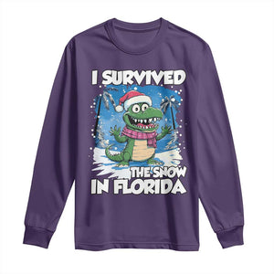 I Survived The Snow In Florida Long Sleeve Shirt Funny Crocodile TS02 Purple Print Your Wear