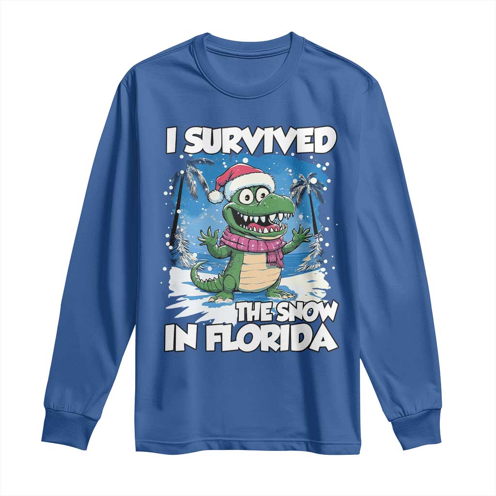 I Survived The Snow In Florida Long Sleeve Shirt Funny Crocodile TS02 Royal Blue Print Your Wear