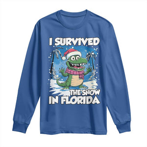 I Survived The Snow In Florida Long Sleeve Shirt Funny Crocodile TS02 Royal Blue Print Your Wear