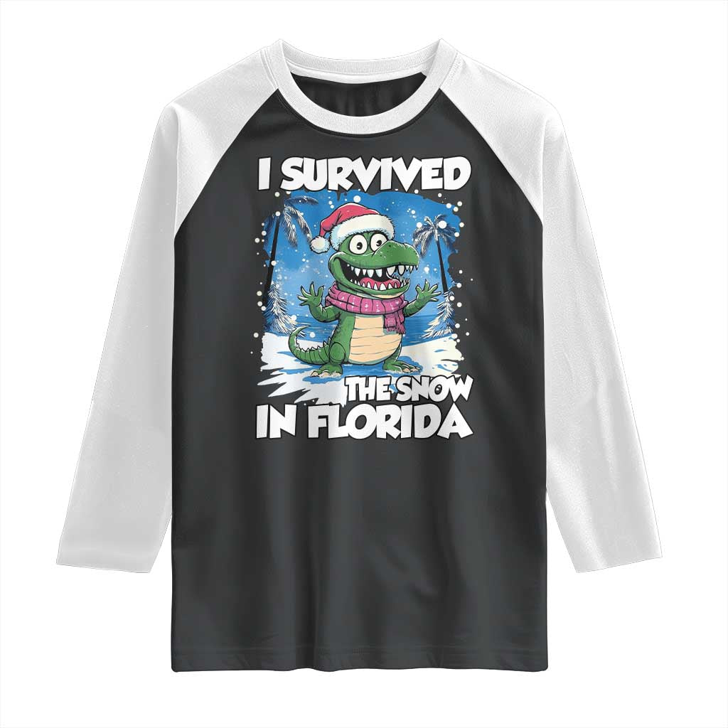 I Survived The Snow In Florida Raglan Shirt Funny Crocodile TS02 Black White Print Your Wear
