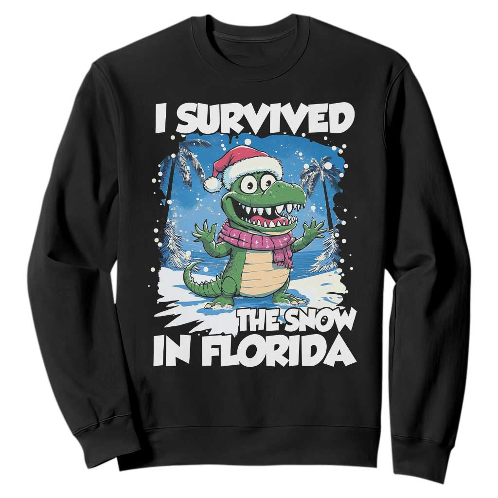 I Survived The Snow In Florida Sweatshirt Funny Crocodile TS02 Black Print Your Wear