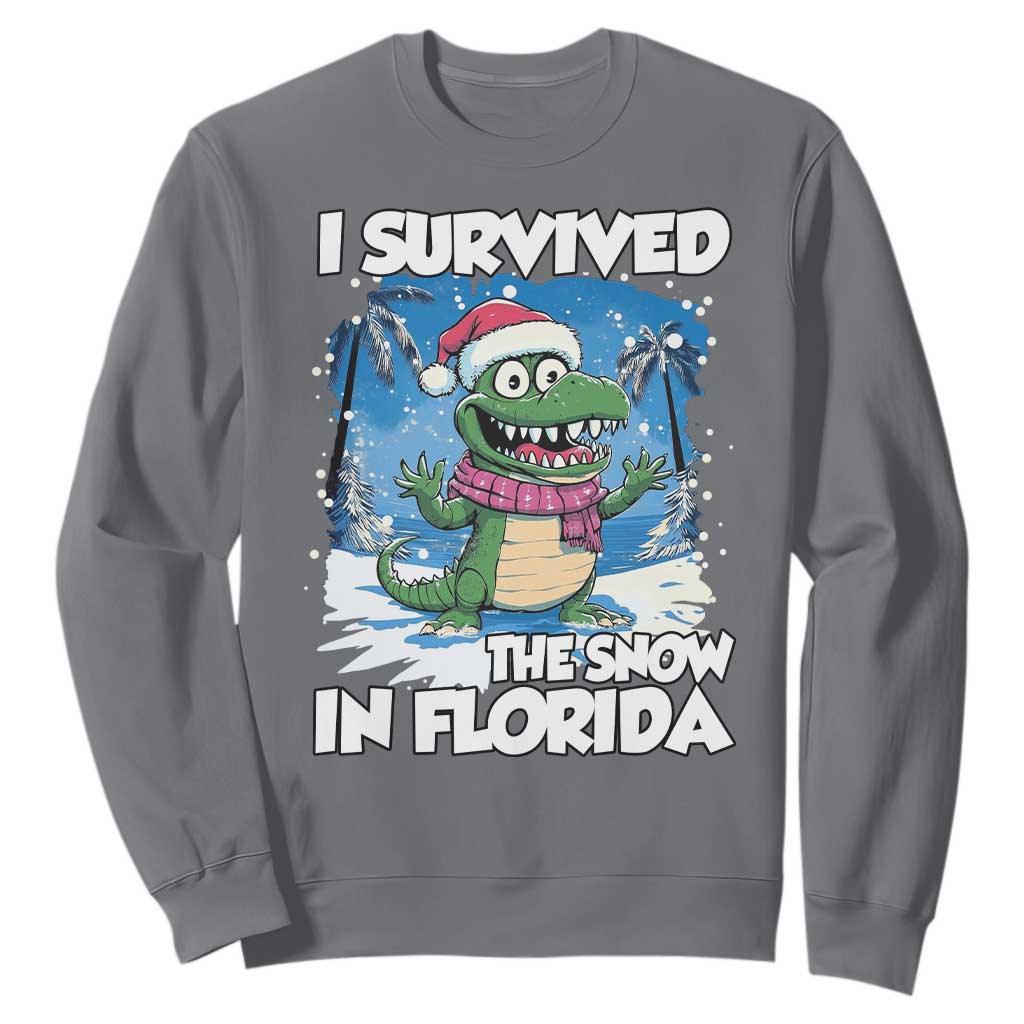 I Survived The Snow In Florida Sweatshirt Funny Crocodile TS02 Charcoal Print Your Wear