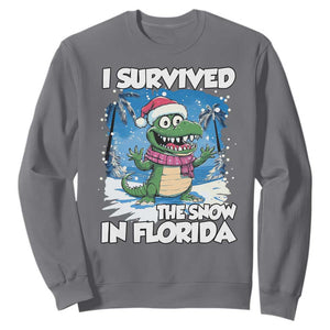 I Survived The Snow In Florida Sweatshirt Funny Crocodile TS02 Charcoal Print Your Wear