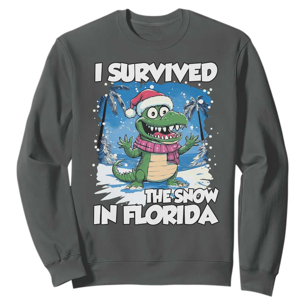 I Survived The Snow In Florida Sweatshirt Funny Crocodile TS02 Dark Heather Print Your Wear