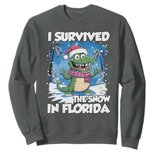 I Survived The Snow In Florida Sweatshirt Funny Crocodile TS02 Dark Heather Print Your Wear