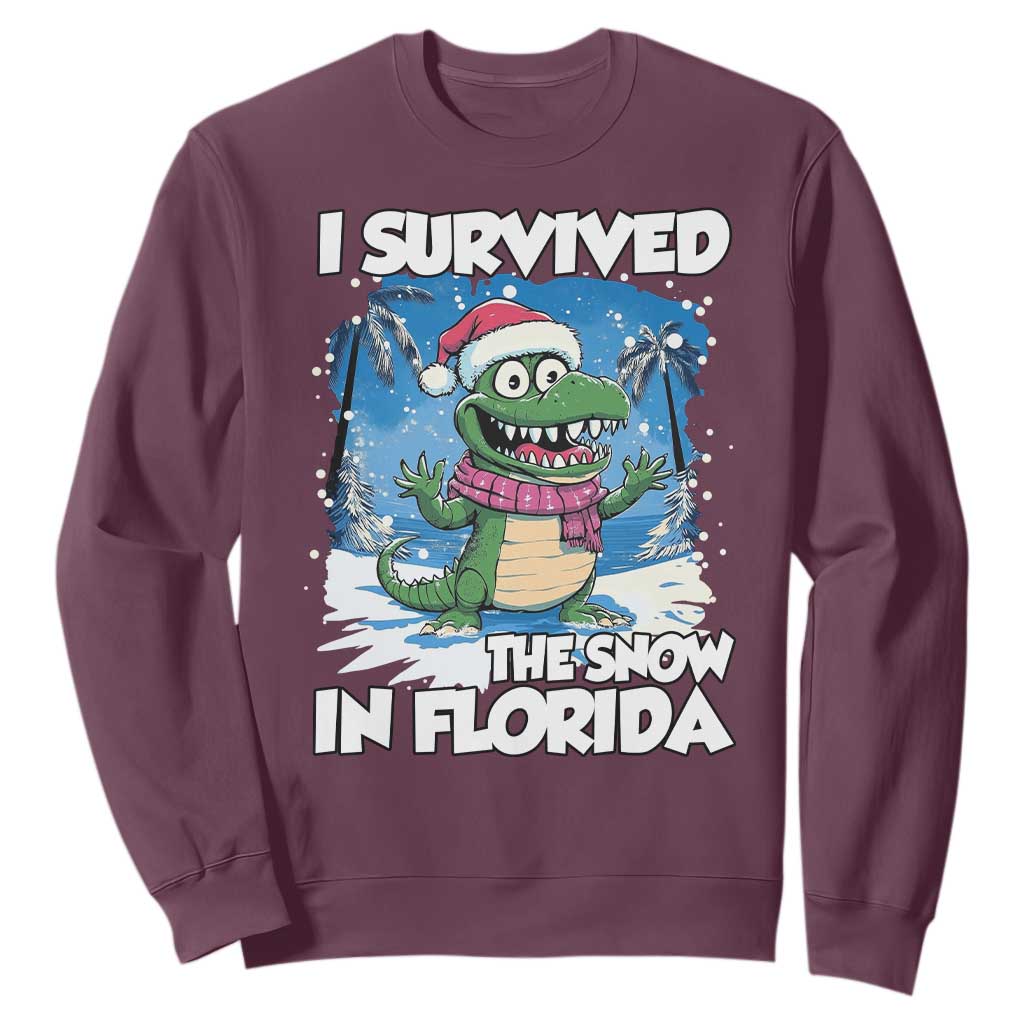 I Survived The Snow In Florida Sweatshirt Funny Crocodile TS02 Maroon Print Your Wear