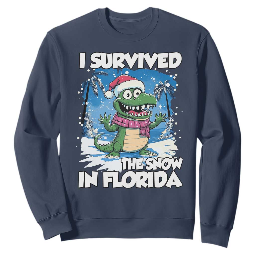 I Survived The Snow In Florida Sweatshirt Funny Crocodile TS02 Navy Print Your Wear