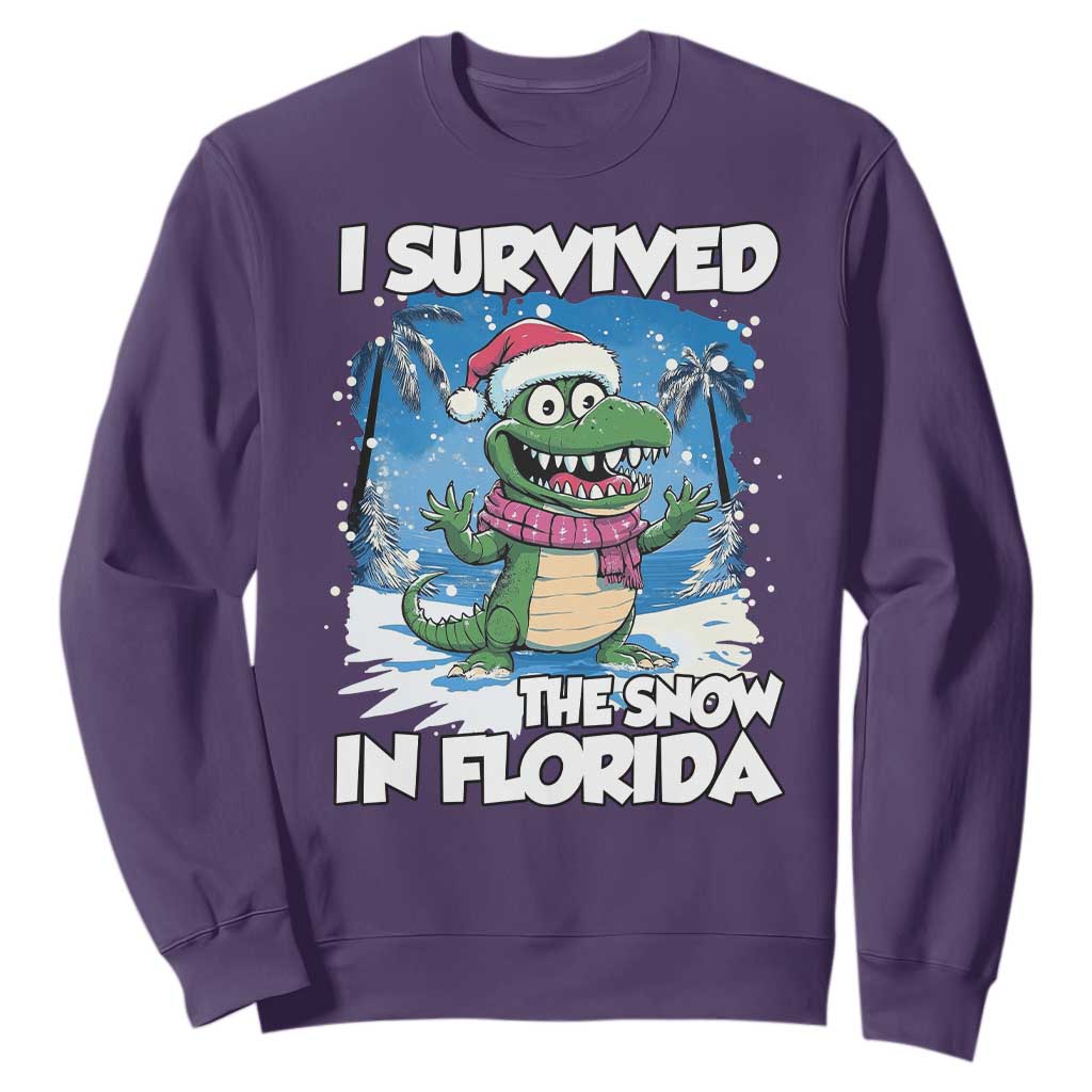 I Survived The Snow In Florida Sweatshirt Funny Crocodile TS02 Purple Print Your Wear