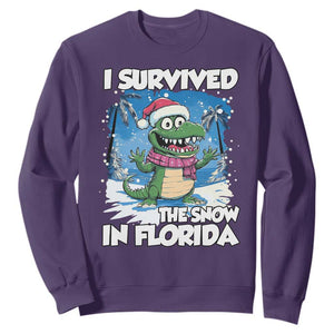 I Survived The Snow In Florida Sweatshirt Funny Crocodile TS02 Purple Print Your Wear