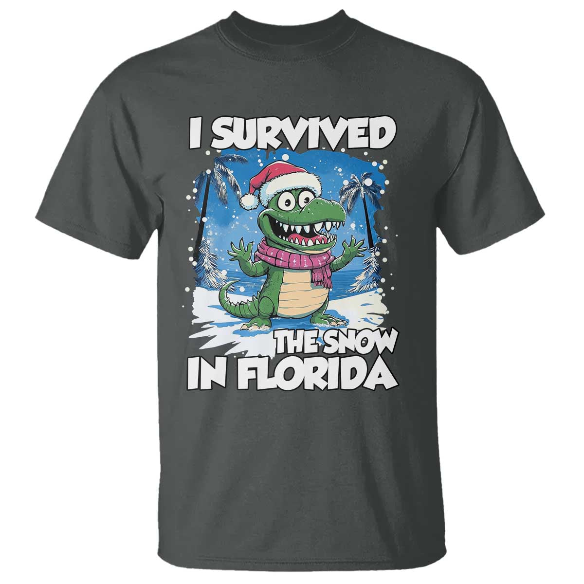 I Survived The Snow In Florida T Shirt Funny Crocodile TS02 Dark Heather Print Your Wear