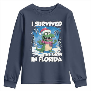 I Survived The Snow In Florida Youth Sweatshirt Funny Crocodile TS02 Navy Print Your Wear