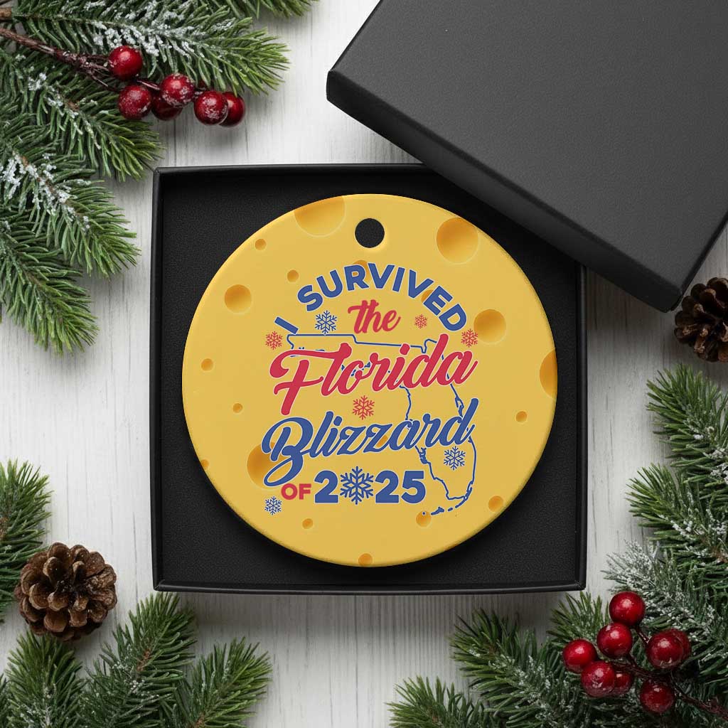I Survived The Florida Blizzard Of 2025 Ceramic Ornament TS02 1pc Yellow Cheese Print Your Wear