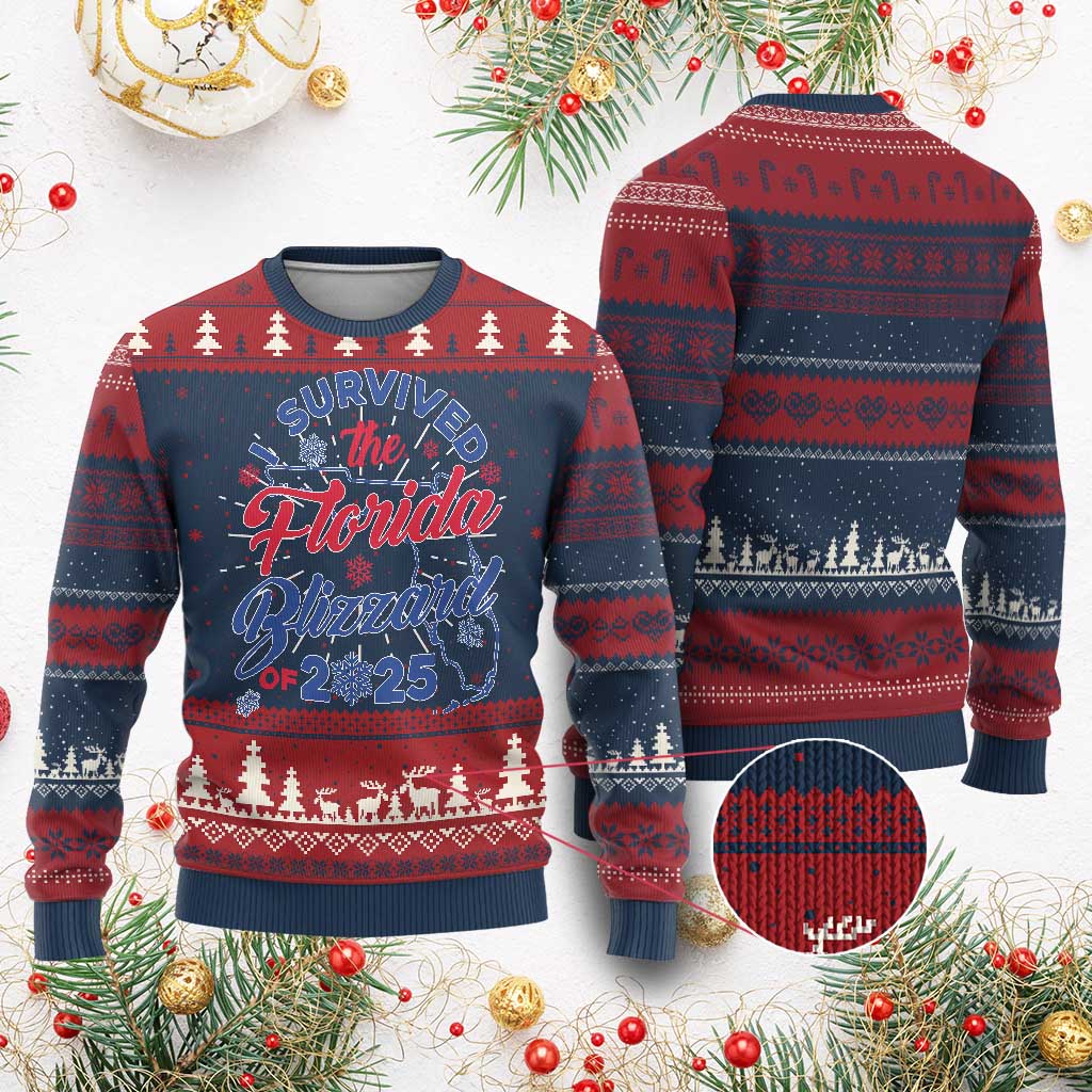 I Survived The Florida Blizzard Of 2025 Knit Sweatshirt TS02 Burgundy Print Your Wear