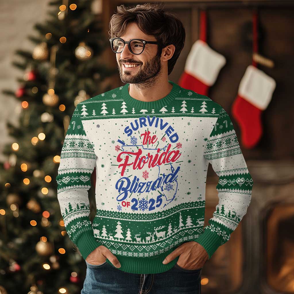 I Survived The Florida Blizzard Of 2025 Knit Sweatshirt TS02 Green Print Your Wear
