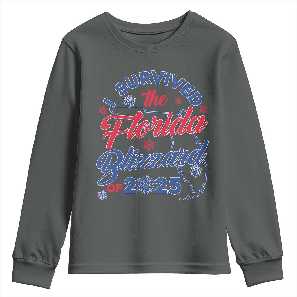 I Survived The Florida Blizzard Of 2025 Youth Sweatshirt TS02 Dark Heather Print Your Wear