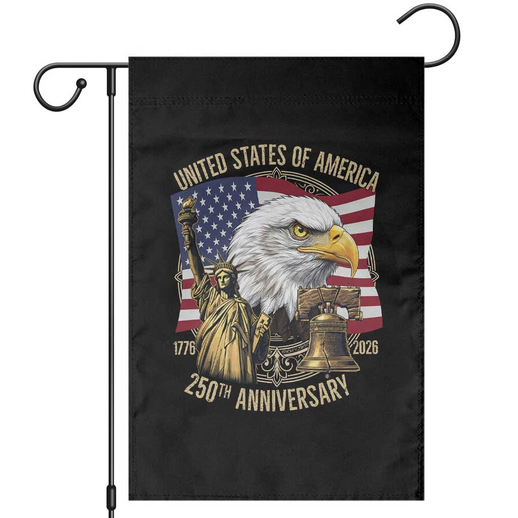 USA 250th Anniversary 1776 2026 4th of July Garden Flag Patriotic Eagle Liberty Bell Statue of Liberty Graphic TS02 Black Print Your Wear