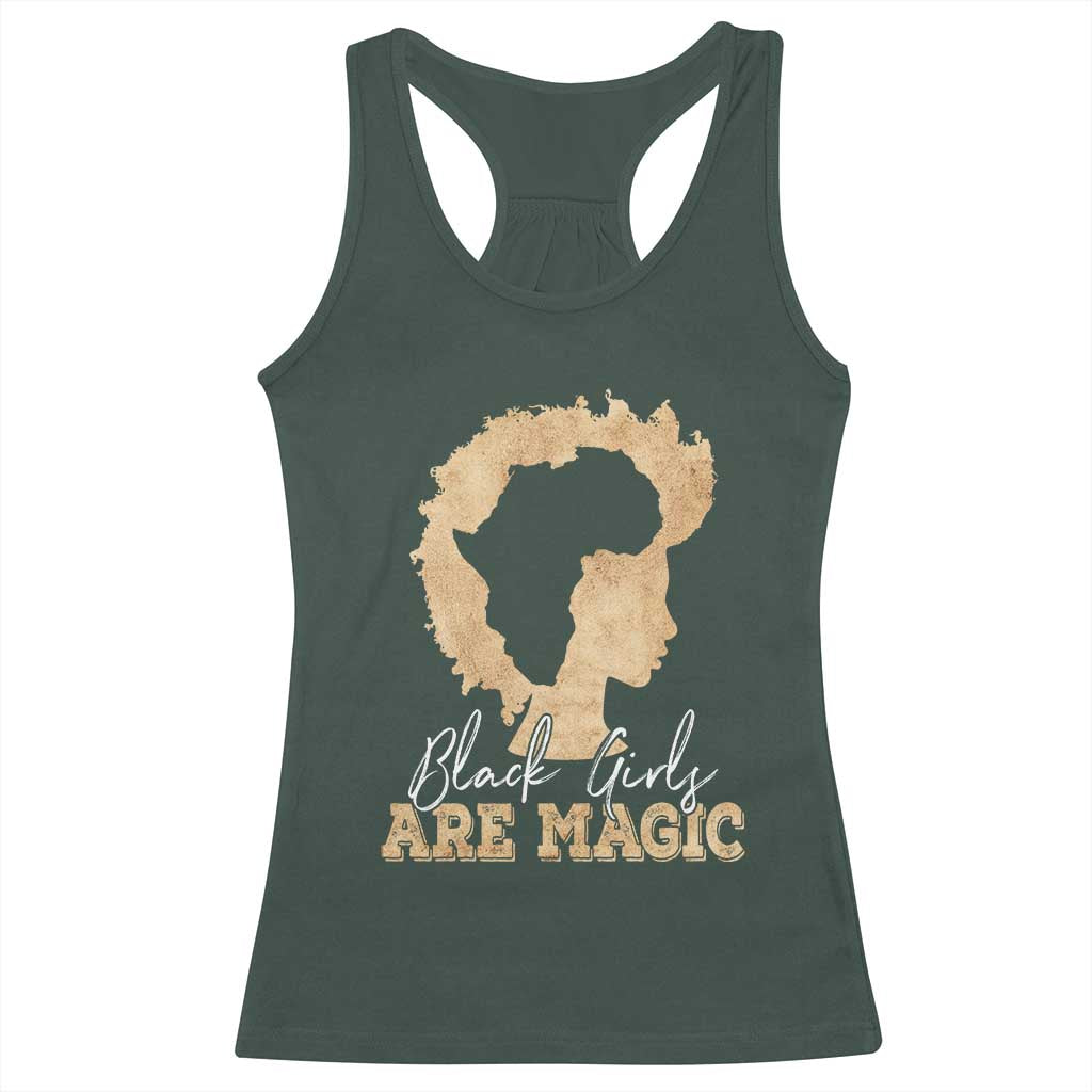 Black Girls Are Magic Racerback Tank Top Afro Melanin Pride TS02 Dark Forest Green Print Your Wear