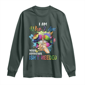 Black Queen Long Sleeve Shirt I Am Who I Am Your Approval Isn't Needed Colorful Butterflies TS02 Dark Forest Green Print Your Wear