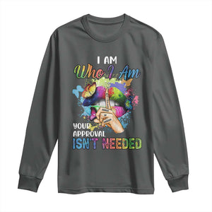 Black Queen Long Sleeve Shirt I Am Who I Am Your Approval Isn't Needed Colorful Butterflies TS02 Dark Heather Print Your Wear