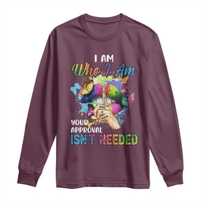 Black Queen Long Sleeve Shirt I Am Who I Am Your Approval Isn't Needed Colorful Butterflies TS02 Maroon Print Your Wear