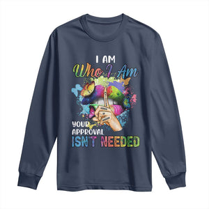 Black Queen Long Sleeve Shirt I Am Who I Am Your Approval Isn't Needed Colorful Butterflies TS02 Navy Print Your Wear