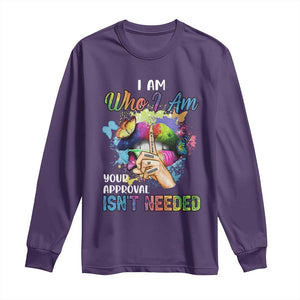 Black Queen Long Sleeve Shirt I Am Who I Am Your Approval Isn't Needed Colorful Butterflies TS02 Purple Print Your Wear