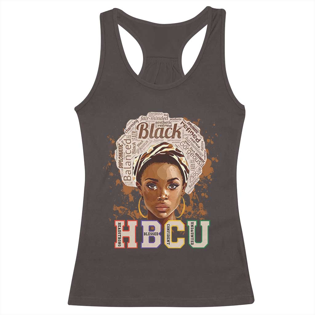 Black Educated HBCU Racerback Tank Top Headstrong Blessed Confident Undaunted TS02 Dark Chocolate Print Your Wear