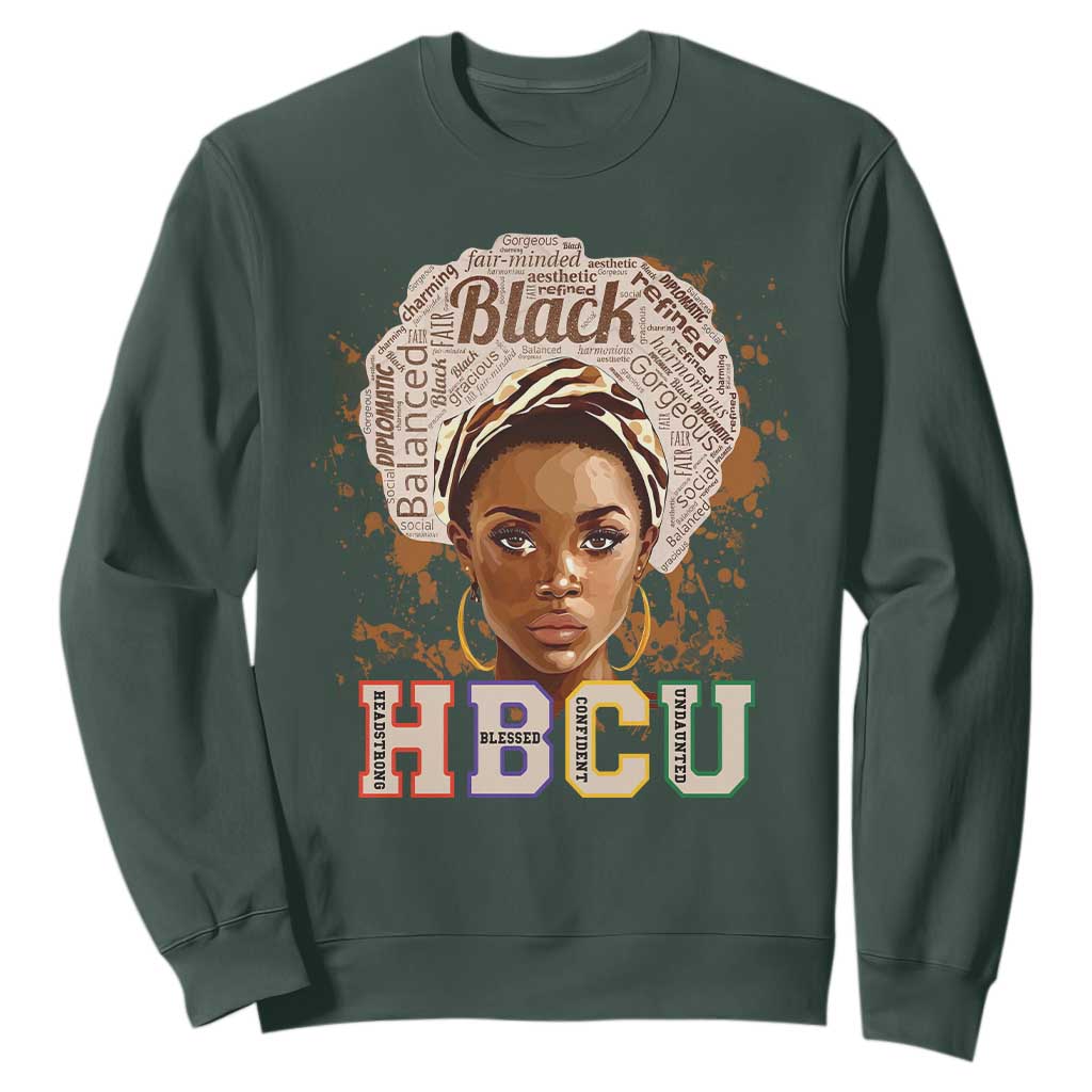 HBCU Sweatshirt Headstrong Blessed Confident Undaunted Black Educated Graduation TS02 Dark Forest Green Printyourwear