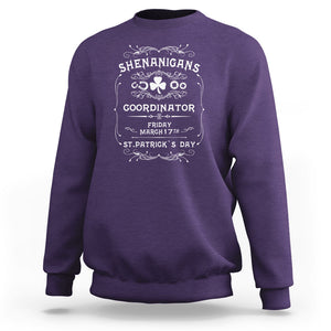 Funny St. Patricks Day Sweatshirt Shenanigans Coordinator TS02 Purple Printyourwear