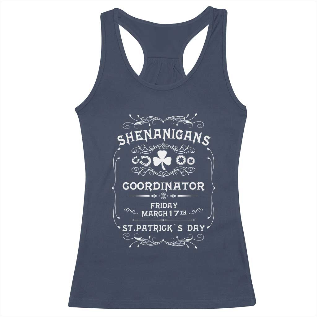 Funny St Patricks Day Racerback Tank Top Shenanigans Coordinator TS02 Navy Print Your Wear