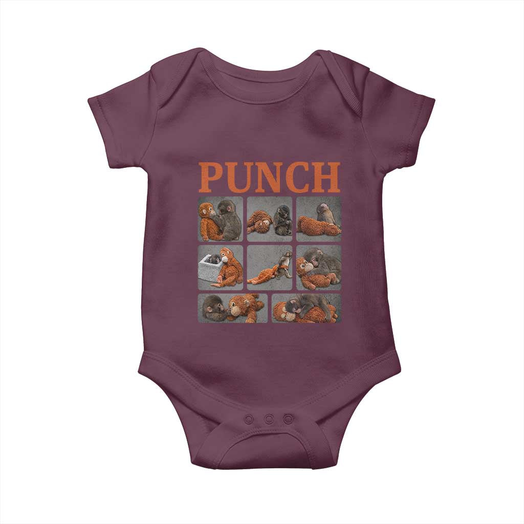 Cute Baby Monkey Punch with Plush Toy Graphic Baby Onesie TS02 Maroon Print Your Wear