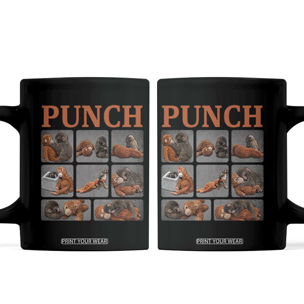 Cute Baby Monkey Punch with Plush Toy Graphic Coffee Mug TS02 Black Print Your Wear