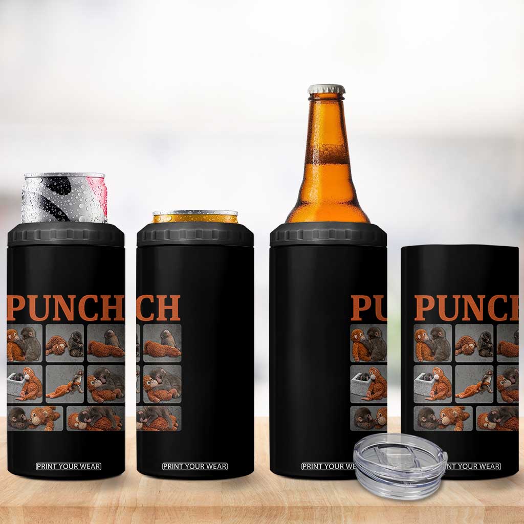 Cute Baby Monkey Punch with Plush Toy Graphic 4 in 1 Can Cooler Tumbler TS02 Print Your Wear