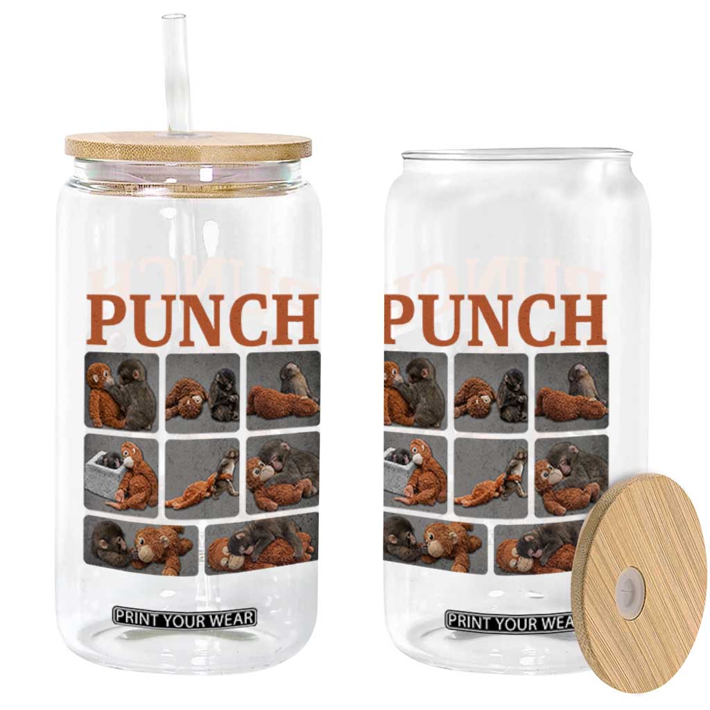 Cute Baby Monkey Punch with Plush Toy Graphic Glass Can TS02 Print Your Wear