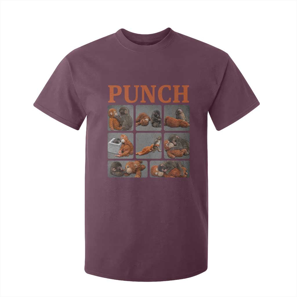Cute Baby Monkey Punch with Plush Toy Graphic T Shirt For Kid TS02 Maroon Print Your Wear