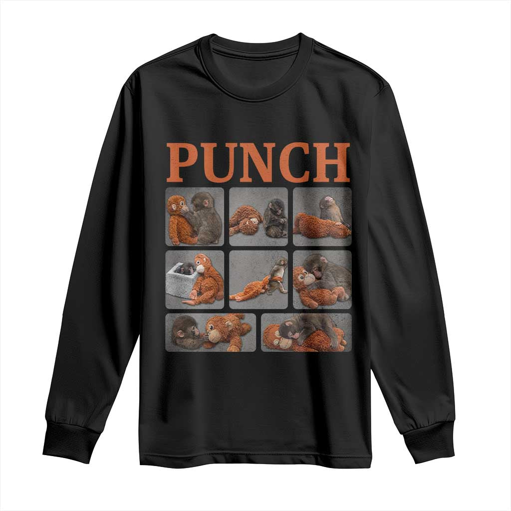 Cute Baby Monkey Punch with Plush Toy Graphic Long Sleeve Shirt TS02 Black Print Your Wear