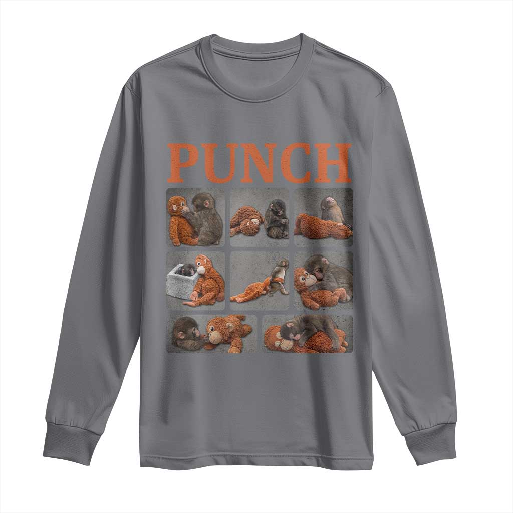 Cute Baby Monkey Punch with Plush Toy Graphic Long Sleeve Shirt TS02 Charcoal Print Your Wear