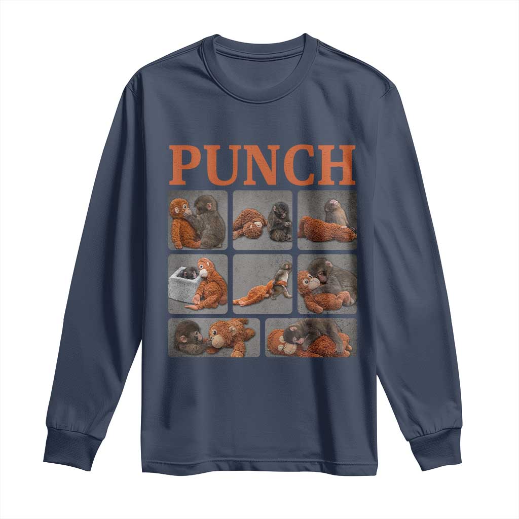 Cute Baby Monkey Punch with Plush Toy Graphic Long Sleeve Shirt TS02 Navy Print Your Wear