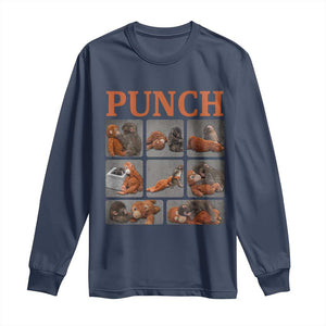 Cute Baby Monkey Punch with Plush Toy Graphic Long Sleeve Shirt TS02 Navy Print Your Wear