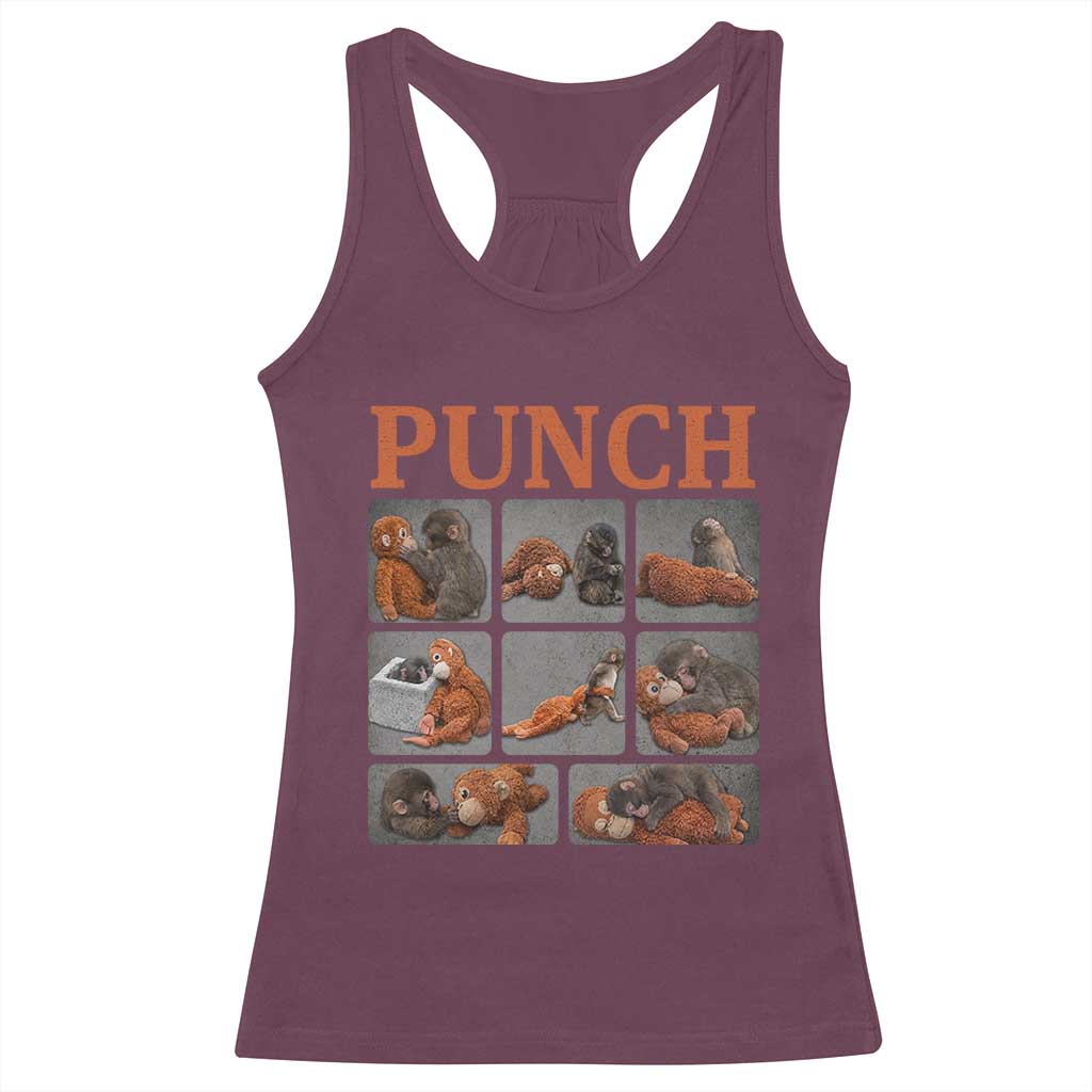 Cute Baby Monkey Punch with Plush Toy Graphic Racerback Tank Top TS02 Maroon Print Your Wear