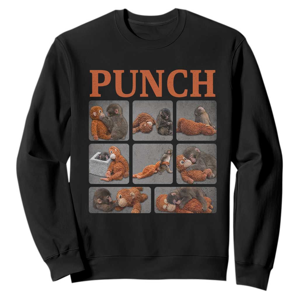 Cute Baby Monkey Punch with Plush Toy Graphic Sweatshirt TS02 Black Print Your Wear