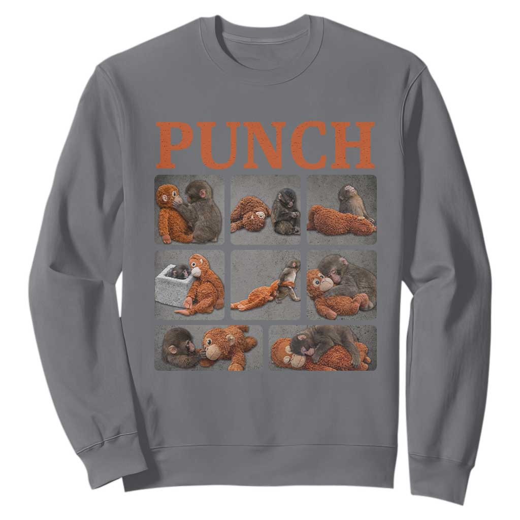 Cute Baby Monkey Punch with Plush Toy Graphic Sweatshirt TS02 Charcoal Print Your Wear